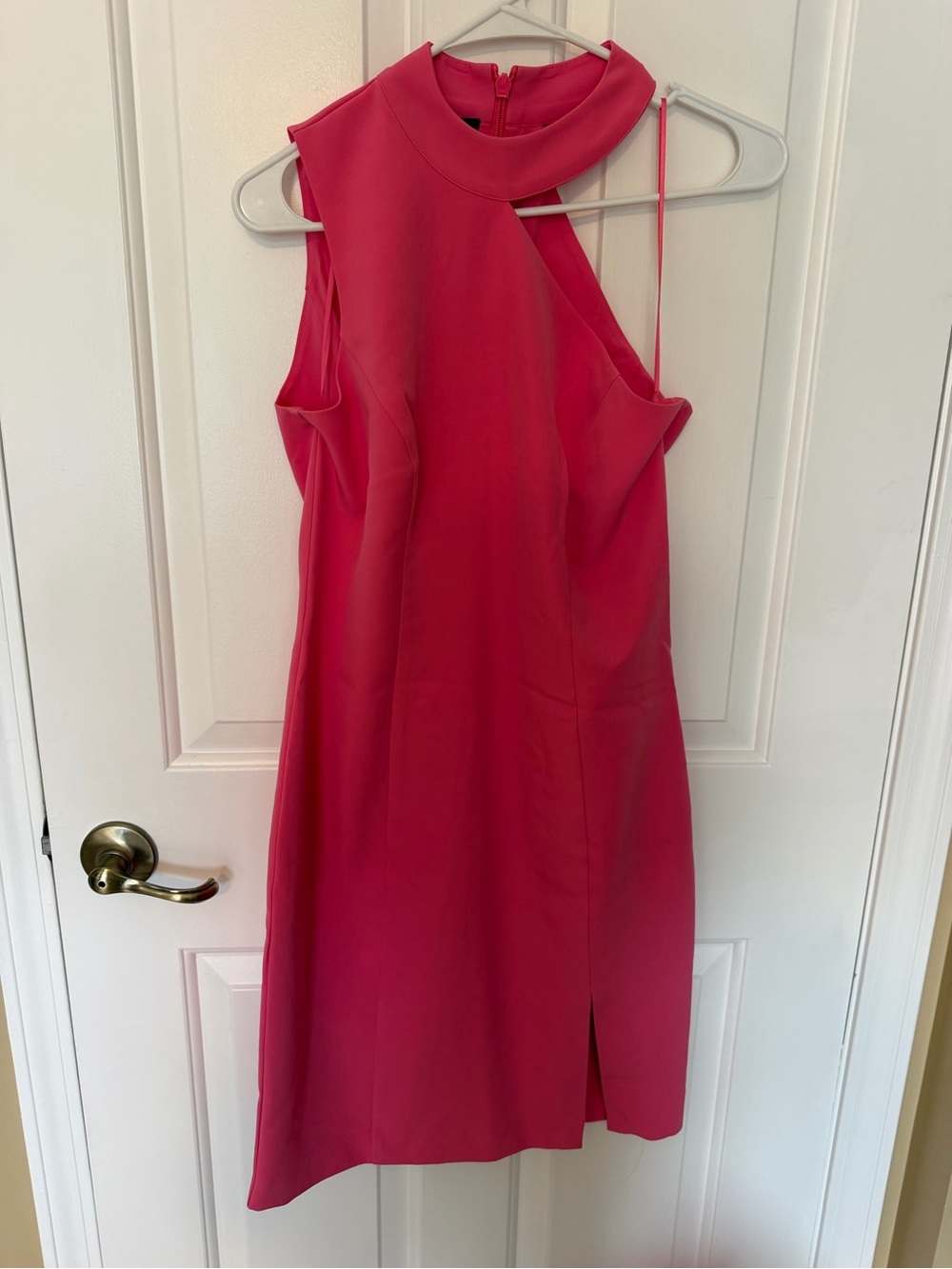 French Connection Hot Pink Sleeveless Midi Dress with High Neck